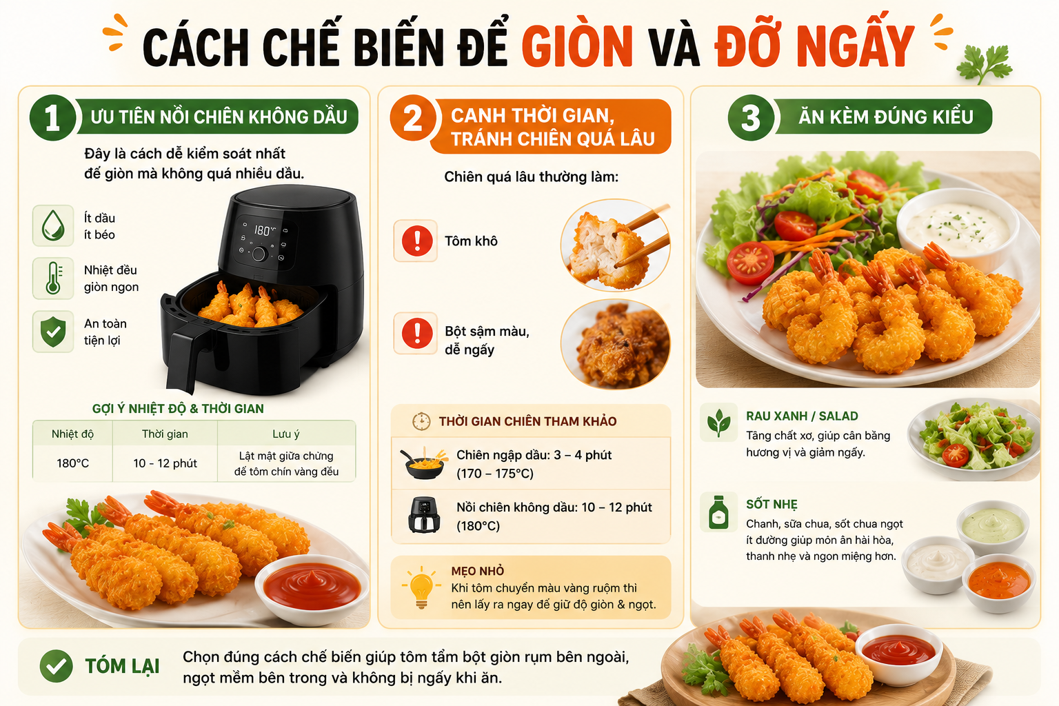 Infographic cách chế biến tôm tẩm bột giòn ngon và đỡ ngấy