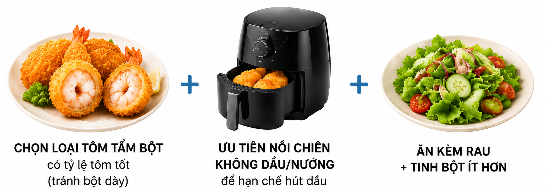 Tôm tẩm bột tỷ lệ tôm cao ăn kèm rau xanh và ít tinh bột