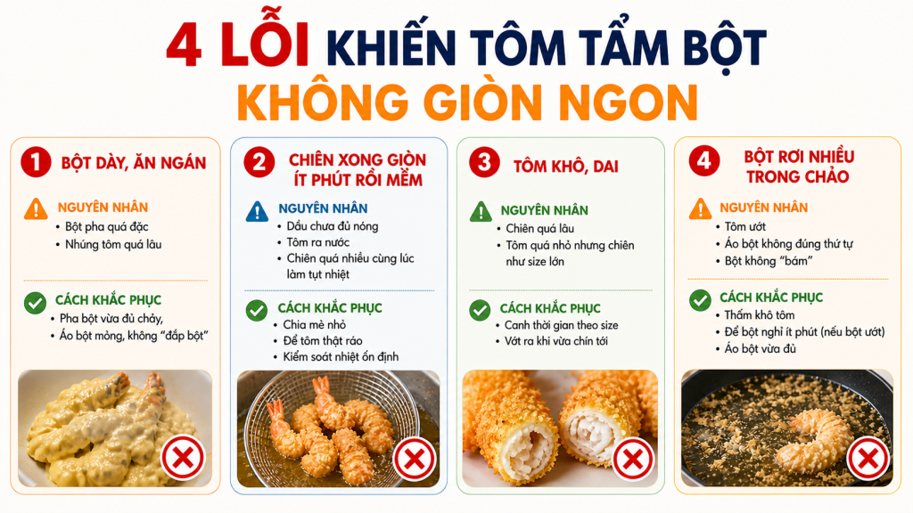 4 lỗi khiến tôm tẩm bột không giòn và cách khắc phục