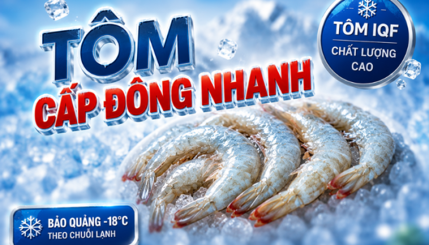 Tôm cấp đông nhanh IQF bảo quản -18 độ C theo chuỗi lạnh giúp giữ độ ngọt và chất lượng ổn định
